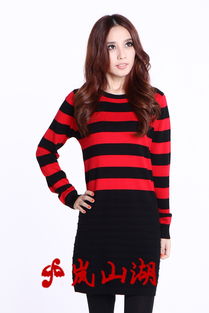 嵐山湖 春秋新款氣質圓領條紋包臀長款顯瘦毛衣裙 2011 82d